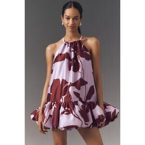 BHLDN Phoebe High Neck Ruffle Hem Purple Swing Mini Dress Size Small